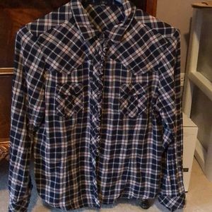 Long sleeve button-down plaid shirt